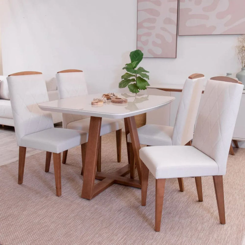 Mesa De Jantar Bennett Retangular Natural com Off White