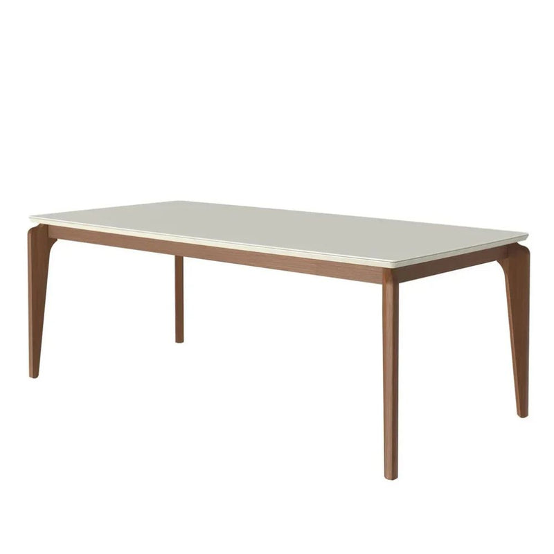 Mesa de Jantar Lauren com Tampo de Vidro Natural com Off-White Fosco