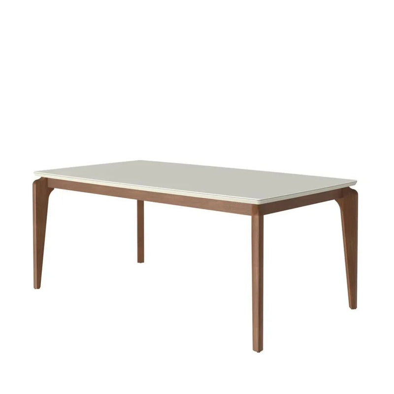 Mesa de Jantar Lauren com Tampo de Vidro Natural com Off-White Fosco