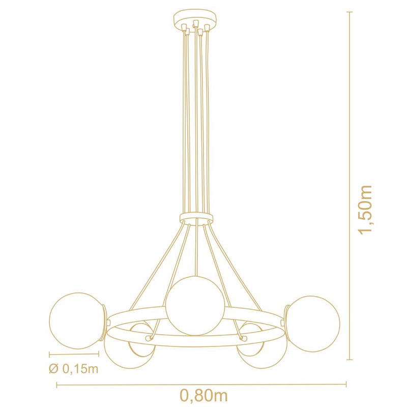 Lustre Pendente Milky Redondo 5 Esferas Diâmetro 15 cm Madelustre