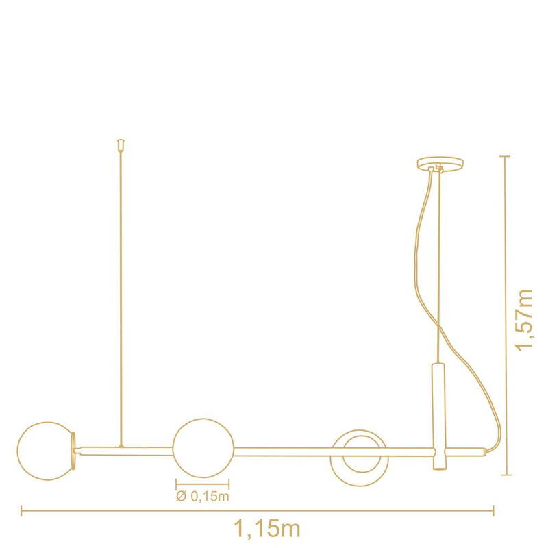 Luminária Pendente Retangular Milky 3 Esferas Diâmetro 15 cm - Madelustre 3172