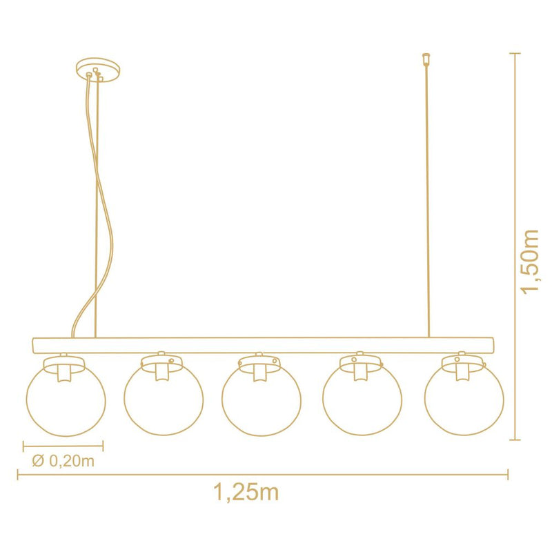 Pendente Trilho 5 Esferas Diâmetro 20 cm Madelustre