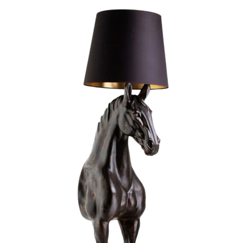 Luminária Cavalo Em Pé Preto Com Dourado