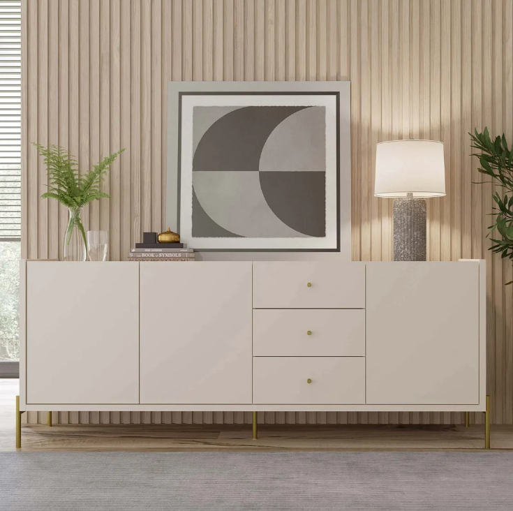 Buffet Jasper 184cm Off White Fosco com Dourado