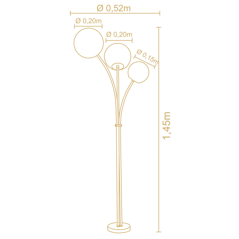 Poste De Jardim Fiore 3 Cupulas 145cm Preto